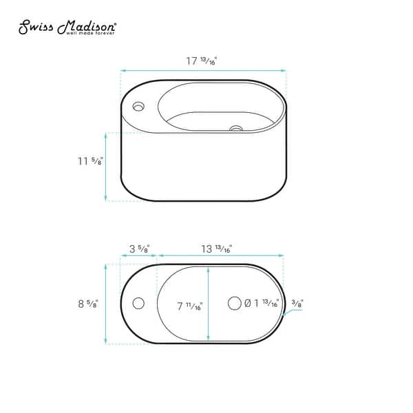 Arezzo 17.5" Right Side Faucet WallMount Bathroom Sink In Black 17.8